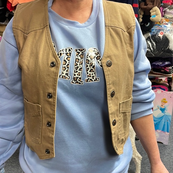 Powder River Outfitters Women’s Khaki Canvas Snap Western Vest Size: L - Picture 1 of 7